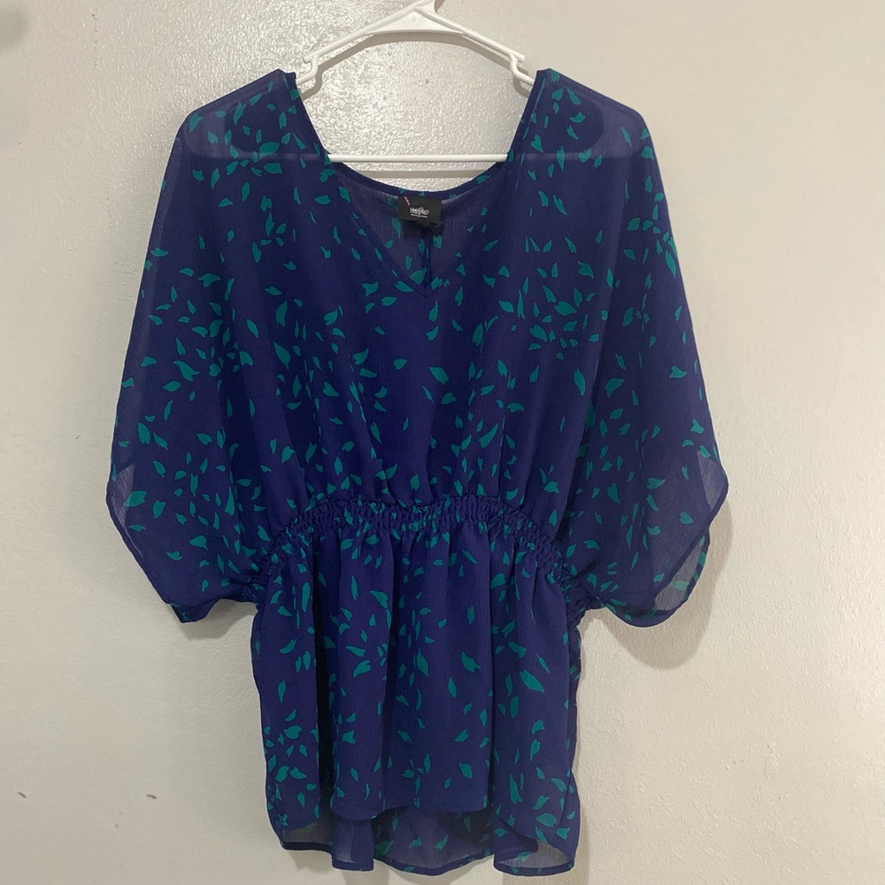 Massimo Blue and Teal Leaf Print Blouse